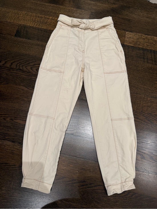 Ulla Johnson Denim - Ulla Johnson Soft Cream High-Rise Tie-Waist Utility Jeans